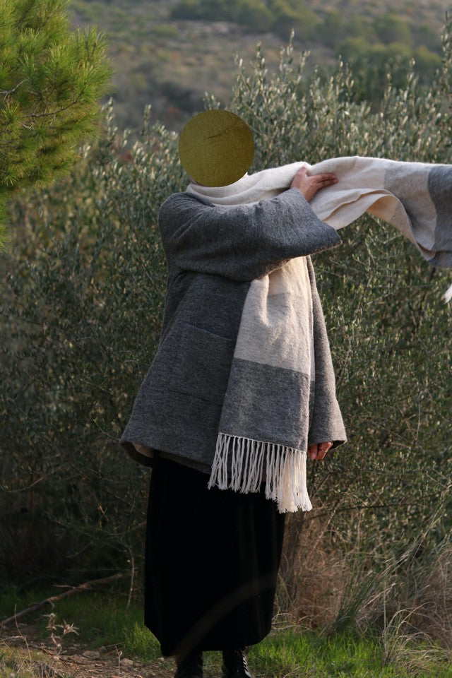 Oversized Shawl | Grey Block Weave view 3