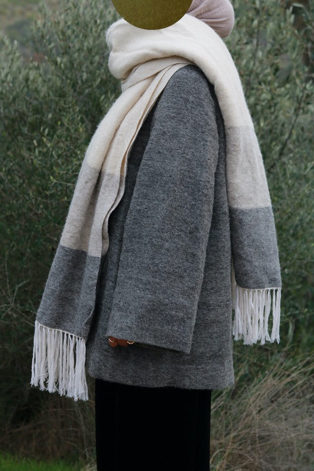 Oversized Shawl | Grey Block Weave view 4