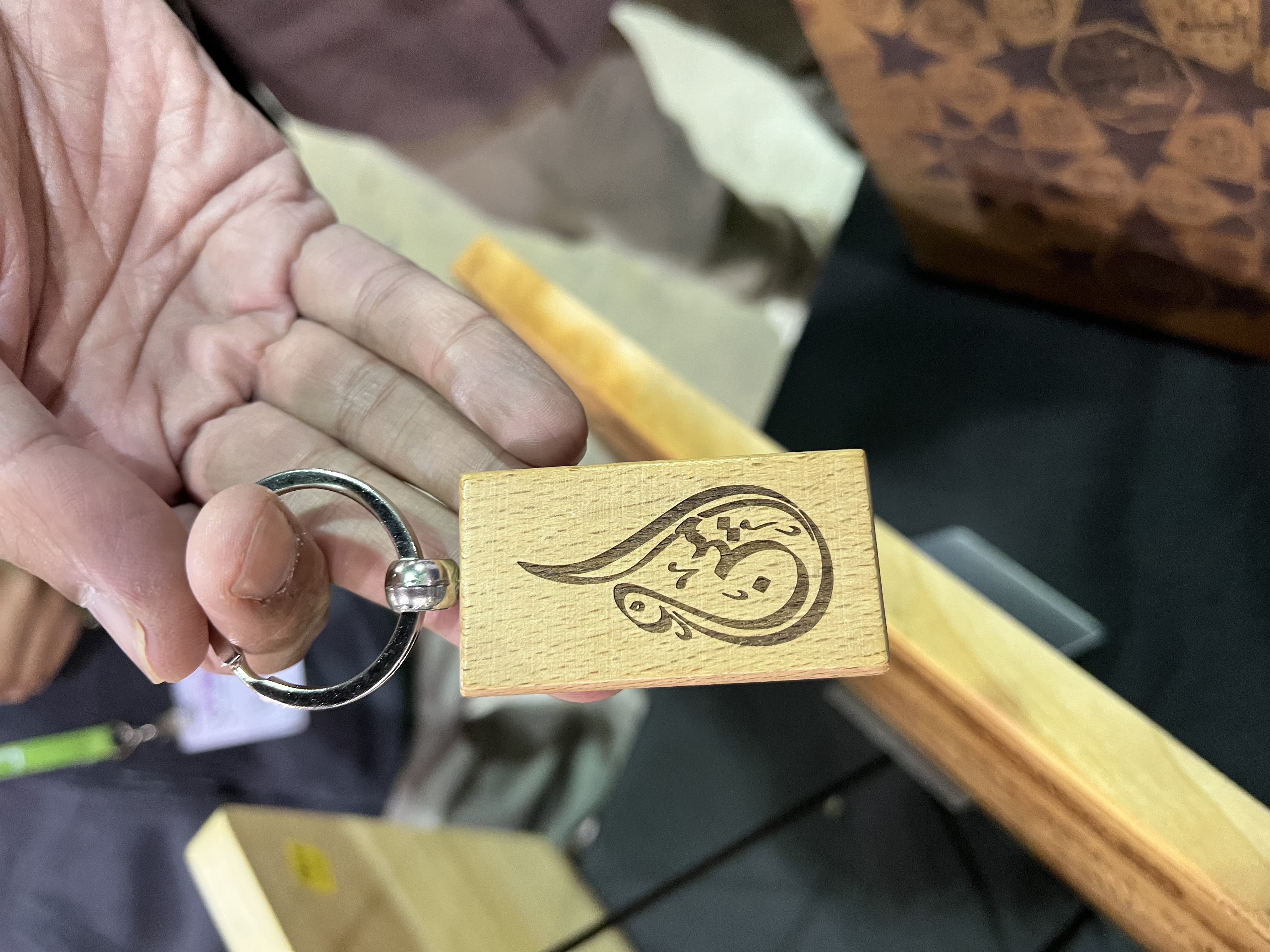 Custom engraving on wood Keychain view 2