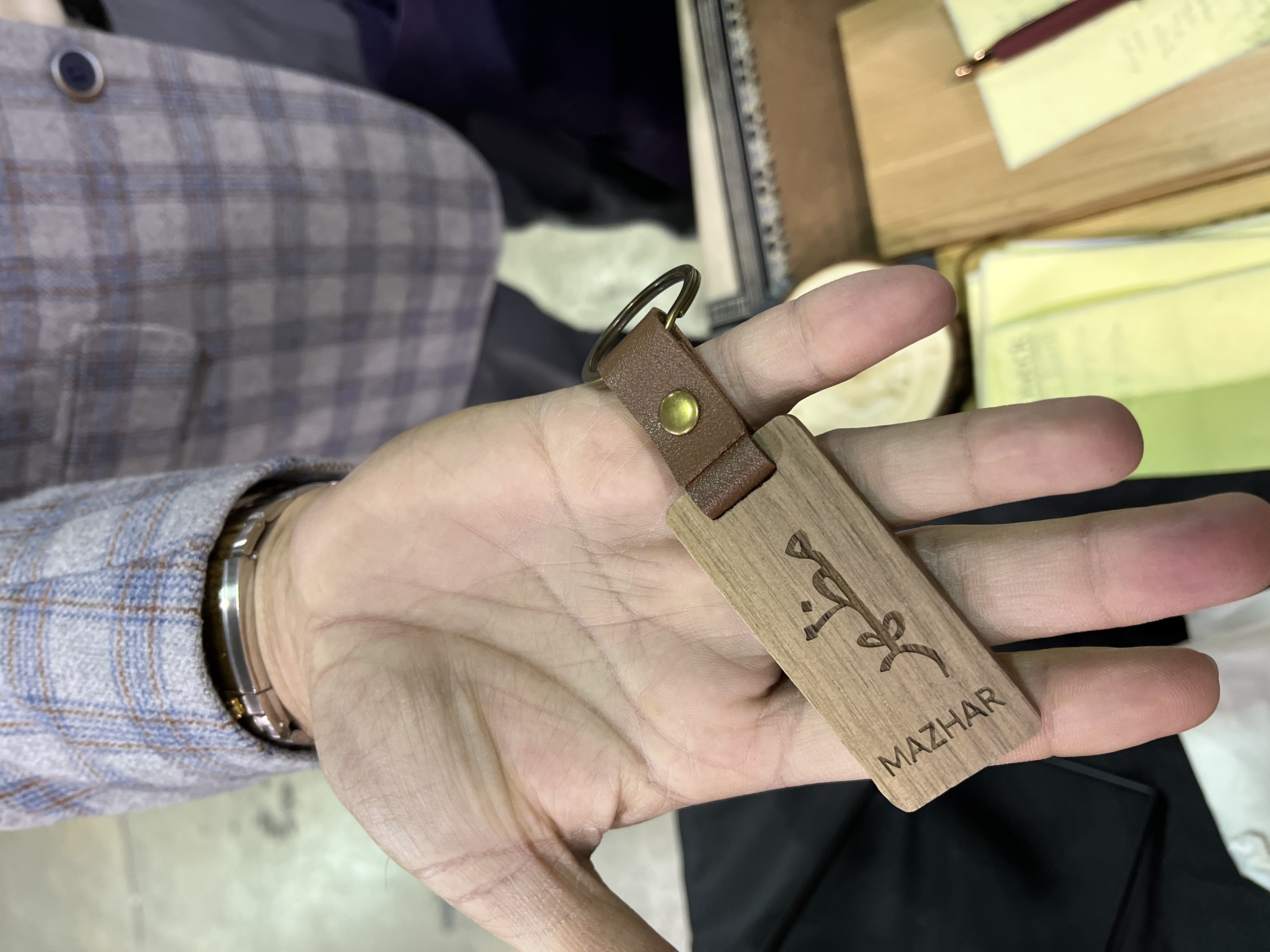 Custom engraving on wood Keychain view 3